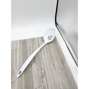 Vintage Indonesia White Melamine Ware Slotted Serving Spoon 11 1/2" Kitchen